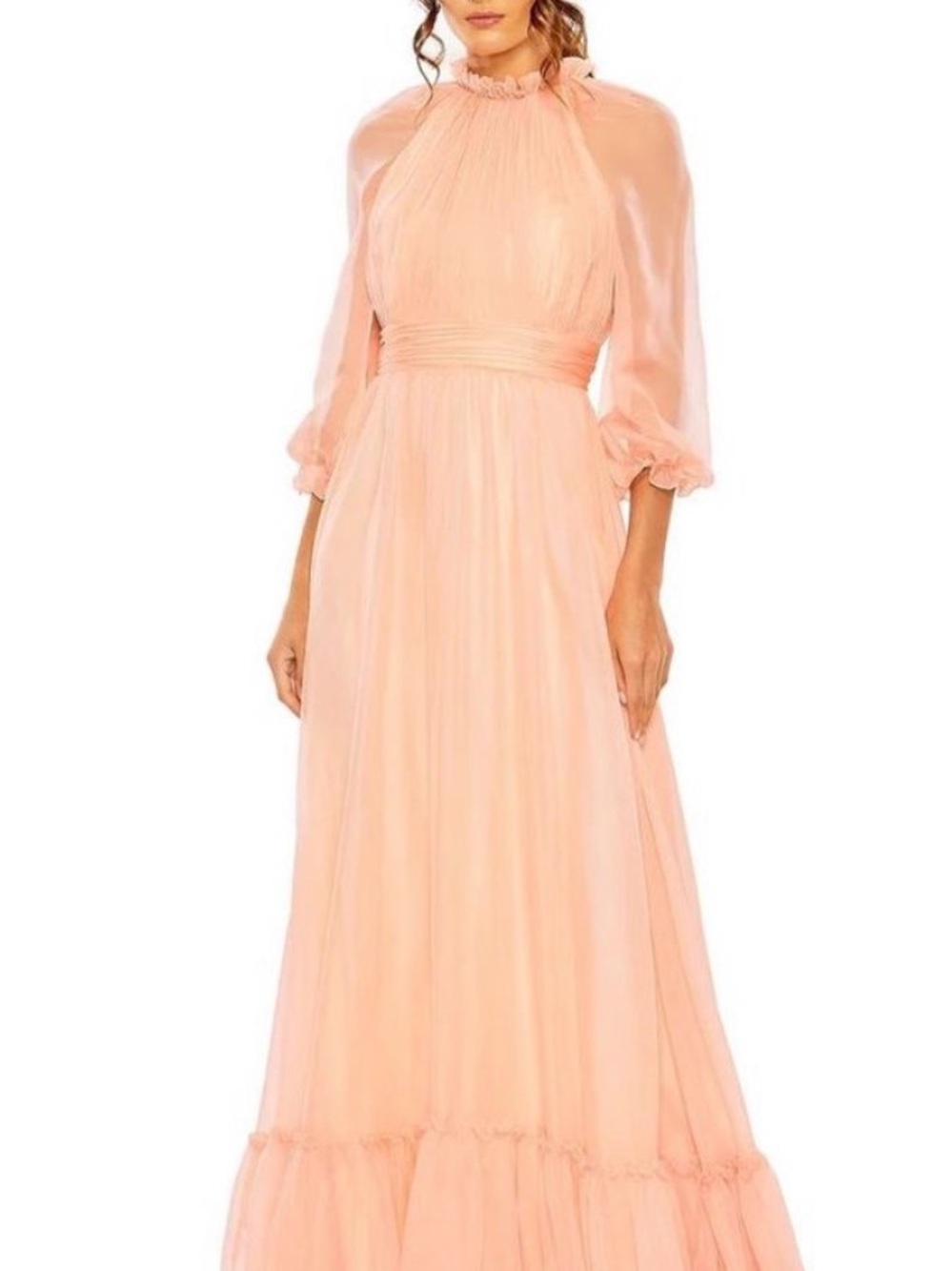 Mac Duggal Blush High-Neck Ruffle Dress